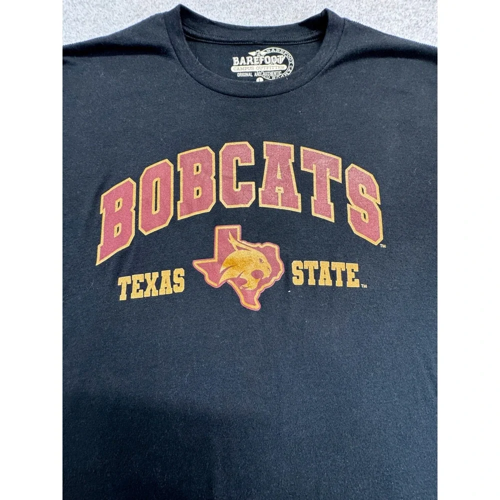 Barefoot T Shirt‎ Mens Large Black Texas State Bobcats Graphic Tee Short Sleeve